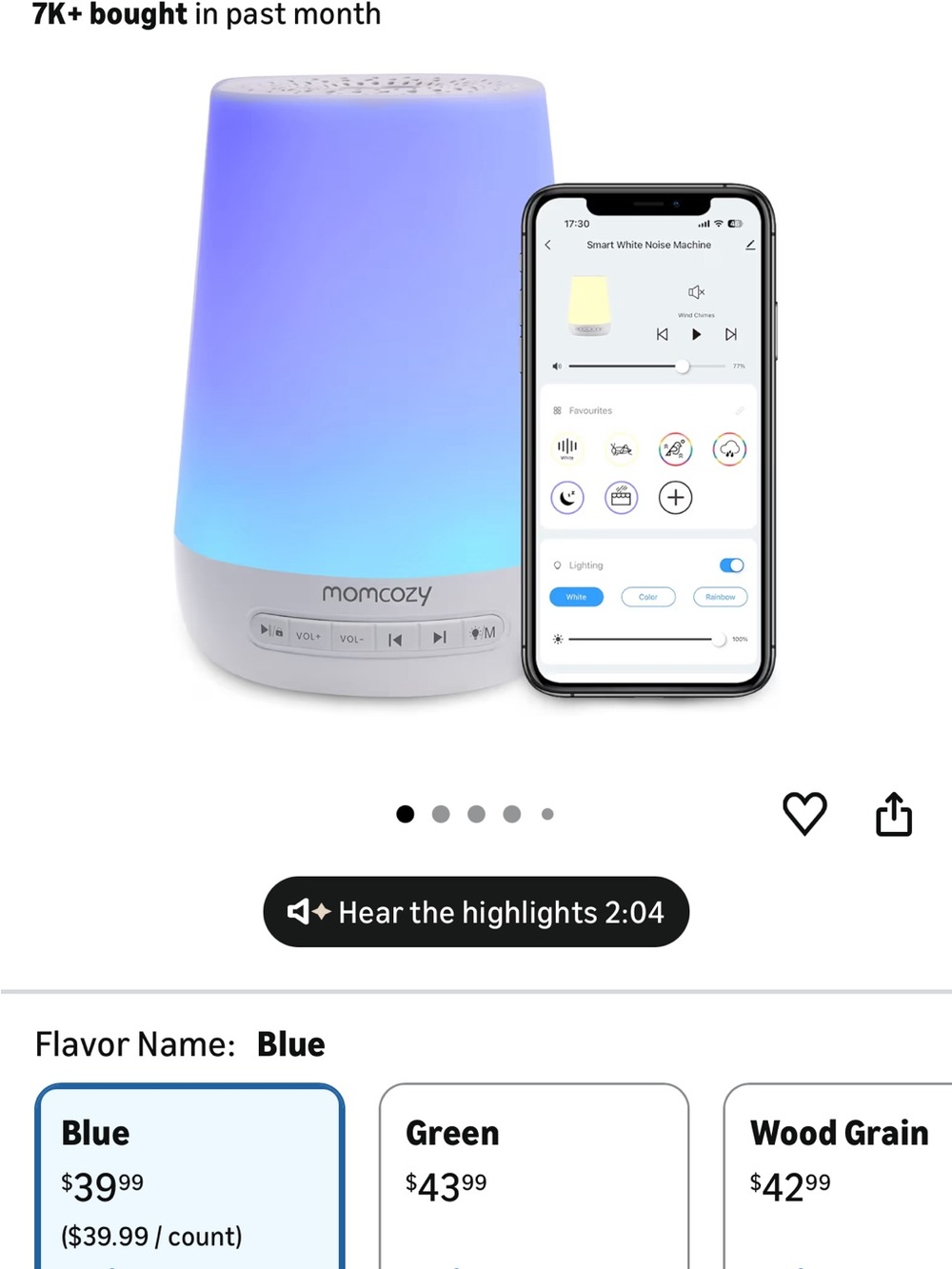 Momcozy Smart Sound Machine & Night Light - Blue Gradient